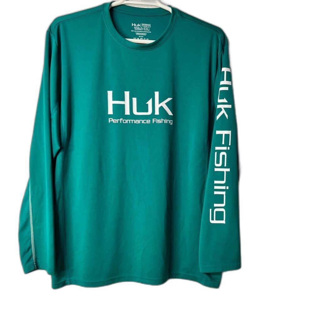 Huk Fishing Long Sleeve Crew Neck Shirt Teal Color Size XXL